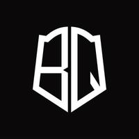 monograma del logotipo bq con plantilla de diseño de cinta en forma de escudo vector