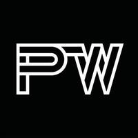 monograma del logotipo de pw con espacio negativo de estilo de línea vector