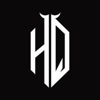 monograma del logotipo hq con plantilla de diseño en blanco y negro aislada en forma de cuerno vector