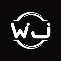 WJ Logo monogram with circle rounded slice shape design template vector