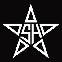 monograma de logotipo sh con plantilla de diseño de forma de estrella vector