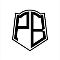 PB Logo monogram with shield shape outline design template vector