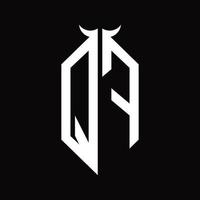 QF Logo monogram with horn shape isolated black and white design template vector
