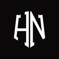 monograma del logotipo hn con plantilla de diseño de cinta en forma de escudo vector