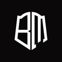 Monograma de logotipo bm con plantilla de diseño de cinta en forma de escudo vector
