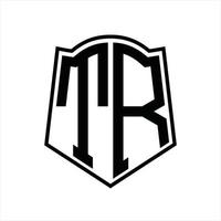 TR Logo monogram with shield shape outline design template vector