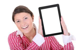 Business woman holding a tablet device photo