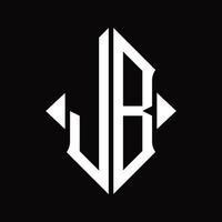 Monograma del logotipo jb con plantilla de diseño aislado en forma de escudo vector