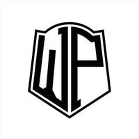 monograma del logotipo de wp con plantilla de diseño de esquema de forma de escudo vector