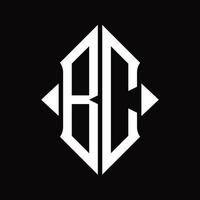 monograma del logotipo bc con plantilla de diseño aislado en forma de escudo vector