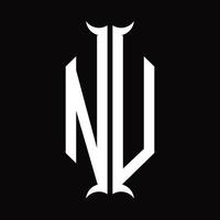NU Logo monogram with horn shape design template vector