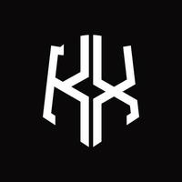 monograma del logotipo kx con plantilla de diseño de cinta en forma de escudo vector