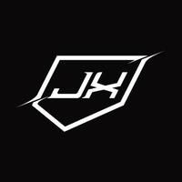 letra del monograma del logotipo jx con diseño de estilo de escudo y corte vector