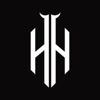 monograma del logotipo hh con plantilla de diseño en blanco y negro aislada en forma de cuerno vector
