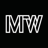 monograma del logotipo de mw con espacio negativo de estilo de línea vector