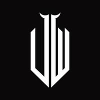 Monograma del logotipo uw con plantilla de diseño en blanco y negro aislada en forma de cuerno vector