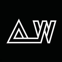 monograma del logotipo aw con espacio negativo de estilo de línea vector
