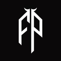 FP Logo monogram with horn shape isolated black and white design template vector
