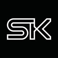 monograma del logotipo de sk con espacio negativo de estilo de línea vector