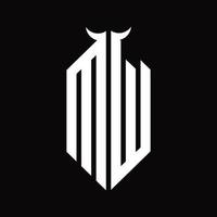 MW Logo monogram with horn shape isolated black and white design template vector