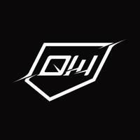 letra del monograma del logotipo qw con diseño de escudo y estilo de corte vector
