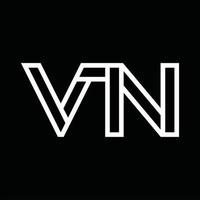 monograma del logotipo vn con espacio negativo de estilo de línea vector