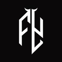 monograma del logotipo fy con plantilla de diseño en blanco y negro aislada en forma de cuerno vector