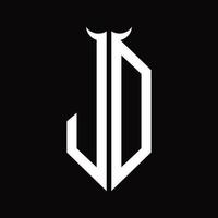 JD Logo monogram with horn shape isolated black and white design template vector