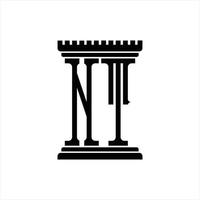 NT Logo monogram with pillar shape design template vector