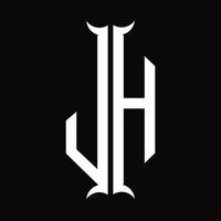 monograma del logotipo jh con plantilla de diseño de forma de cuerno vector