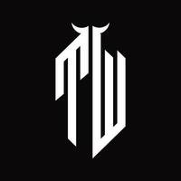 TW Logo monogram with horn shape isolated black and white design template vector