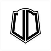UD Logo monogram with shield shape outline design template vector