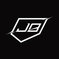 letra del monograma del logotipo jb con diseño de escudo y estilo de corte vector