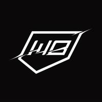 WB Logo monogram letter with shield and slice style design vector