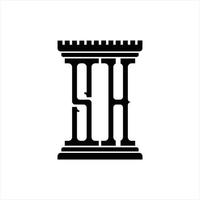 SH Logo monogram with pillar shape design template vector