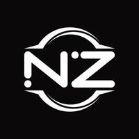 Monograma del logotipo de nz con plantilla de diseño de forma de corte redondeado circular vector