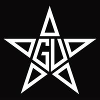 monograma del logotipo gu con plantilla de diseño en forma de estrella vector