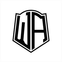 WA Logo monogram with shield shape outline design template vector