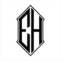 monograma del logotipo eh con forma de escudo y plantilla de diseño de esquema icono vectorial abstracto vector