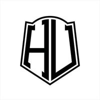 monograma del logotipo de hu con plantilla de diseño de esquema de forma de escudo vector