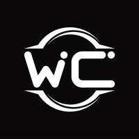 monograma del logotipo de wc con plantilla de diseño de forma de rebanada redondeada de círculo vector