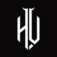 HV Logo monogram with horn shape isolated black and white design template vector