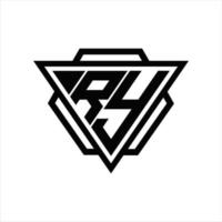 RY Logo monogram with triangle and hexagon template vector