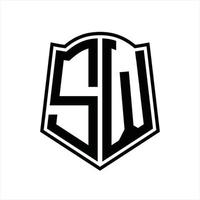 SW Logo monogram with shield shape outline design template vector