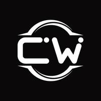 monograma del logotipo de cw con plantilla de diseño de forma de rebanada redondeada de círculo vector