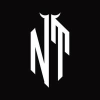 NT Logo monogram with horn shape isolated black and white design template vector