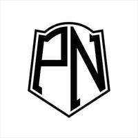 PN Logo monogram with shield shape outline design template vector