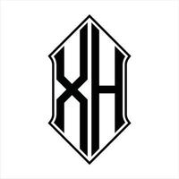 XH Logo monogram with shieldshape and outline design template vector icon abstract