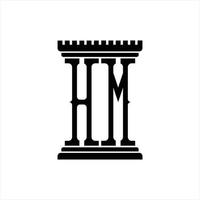 monograma del logotipo de hm con plantilla de diseño de forma de pilar vector