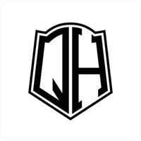 monograma del logotipo qh con plantilla de diseño de esquema de forma de escudo vector